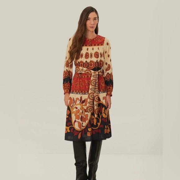 FARM Rio Dresses & Skirts - Farm Rio Anthropologie NWT Ainika Cream Midi Dress Sz Xs Boho Long Sleeve